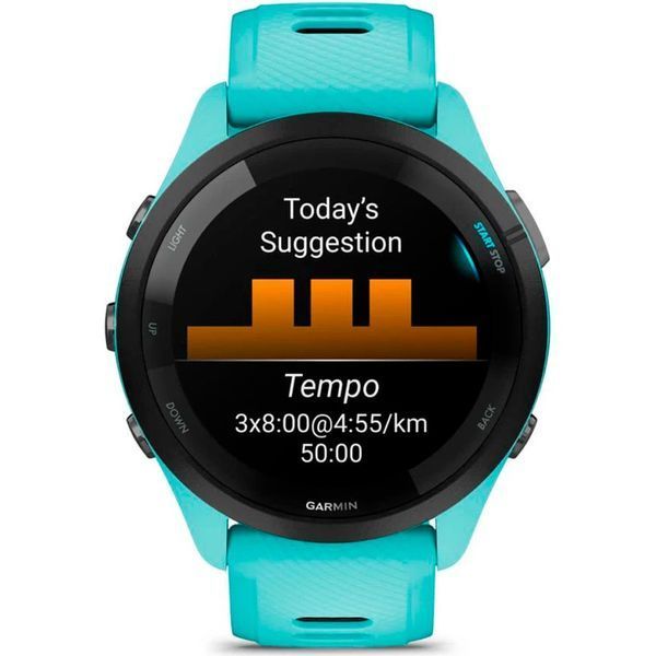 Смарт-годинник Garmin Forerunner 265 Black Bezel w. Aqua Case and Aqua/Black Silicone Band (010-02810-02,010-02810-12) 287739 фото