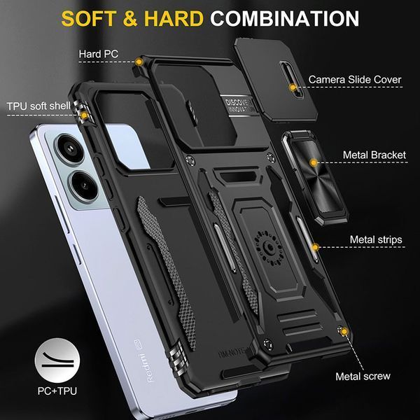 Ударостійкий чохол Camshield Army Ring для Xiaomi Redmi Note 13 Pro 4G / Poco M6 Pro 4G Чорний / Black 315923 фото