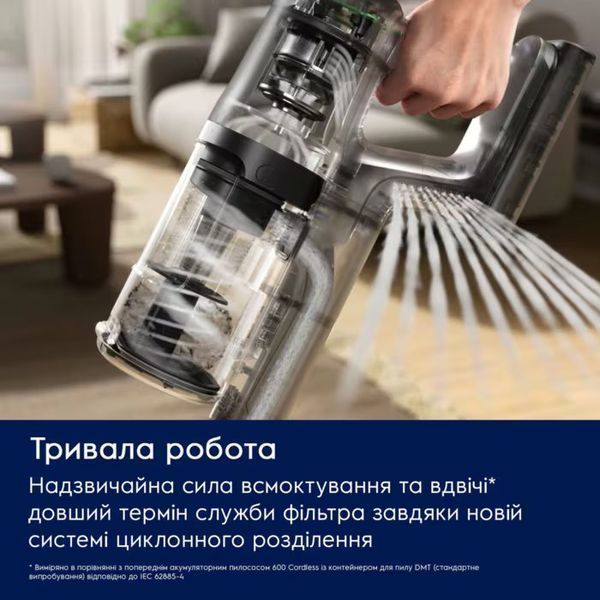 Пилосос Electrolux безпровідний, конт пил -0.5л, автон. робота до 50хв, вага-2.49кг, НЕРА12, 2 насадки, зелений (EP61CB21OG) 375594 фото