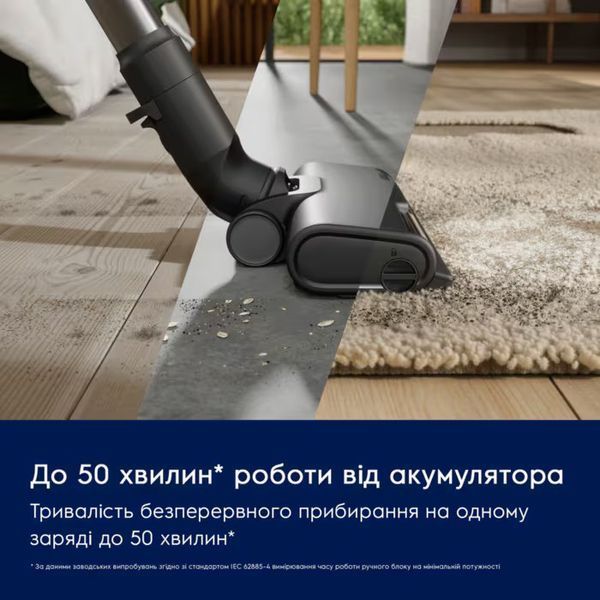 Пилосос Electrolux безпровідний, конт пил -0.5л, автон. робота до 50хв, вага-2.49кг, НЕРА12, 2 насадки, зелений (EP61CB21OG) 375594 фото
