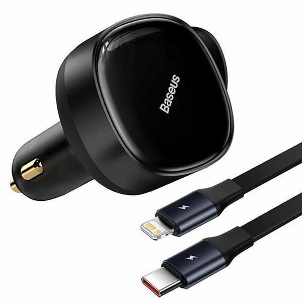 АЗП Baseus Enjoyment Retractable 2-in-1 Type-C + Type-C 33W (C00035500111-00) black 275378 фото