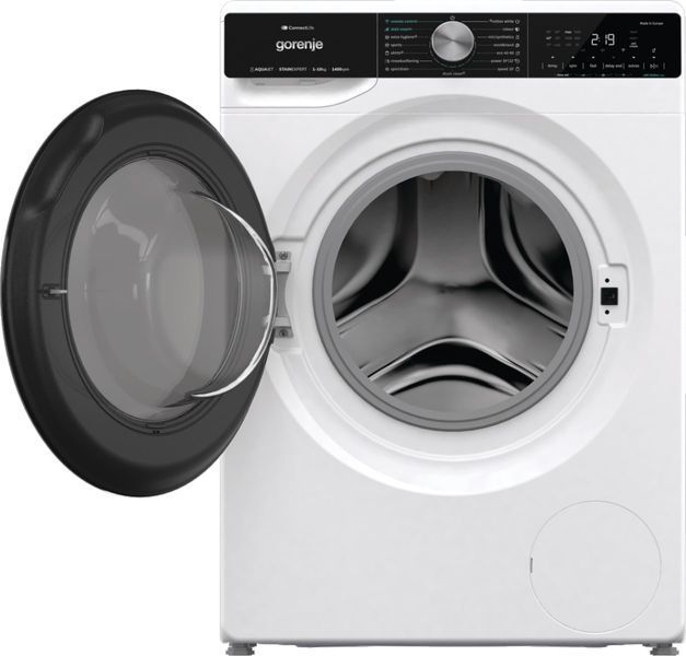 Пральна машина Gorenje фронтальна, 10кг, 1400, A+++, 60см, дисплей, інвертор, пара, Wi-Fi, підсвітка барабану, білий (WNS14A4TWIFI) 375482 фото