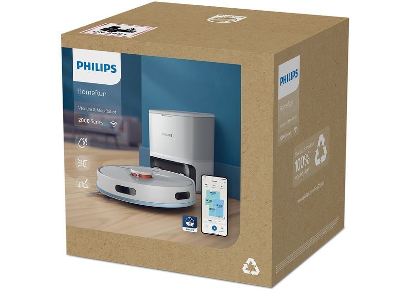 Робот-пилосос Philips Series 2000, h=9.7см, вологе прибирання, конт пил -0.38л, вода -0.3л, автон. робота до 120хв, EPA&nbsp;11, Wi-Fi, станція самоочищ., 390988 фото