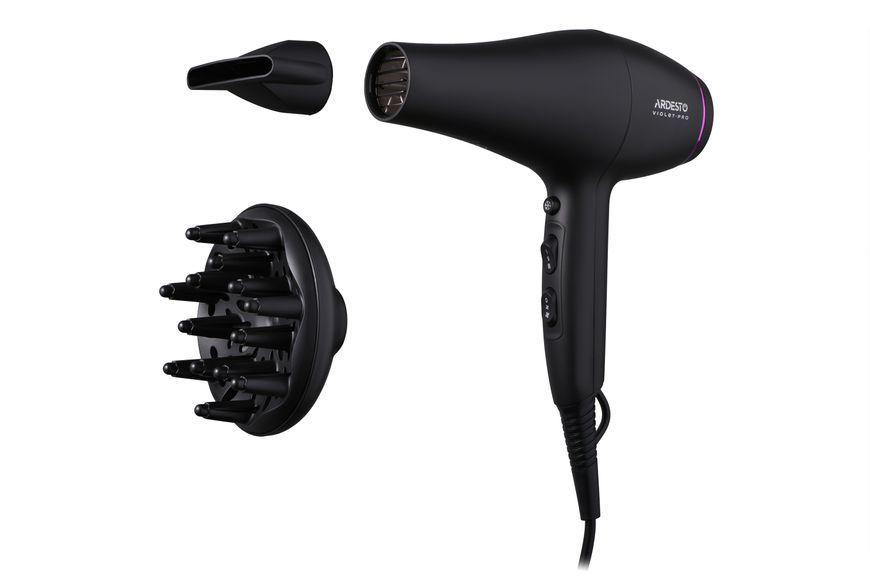 Фен Ardesto Violet PRO HD-Y222PRO, 1850-2200Вт, 2 швидкості, 3темп.режима, дифузор, чорний 370482 фото