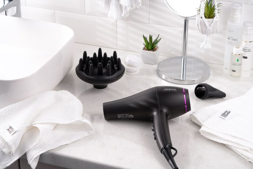 Фен Ardesto Violet PRO HD-Y222PRO, 1850-2200Вт, 2 швидкості, 3темп.режима, дифузор, чорний 370482 фото