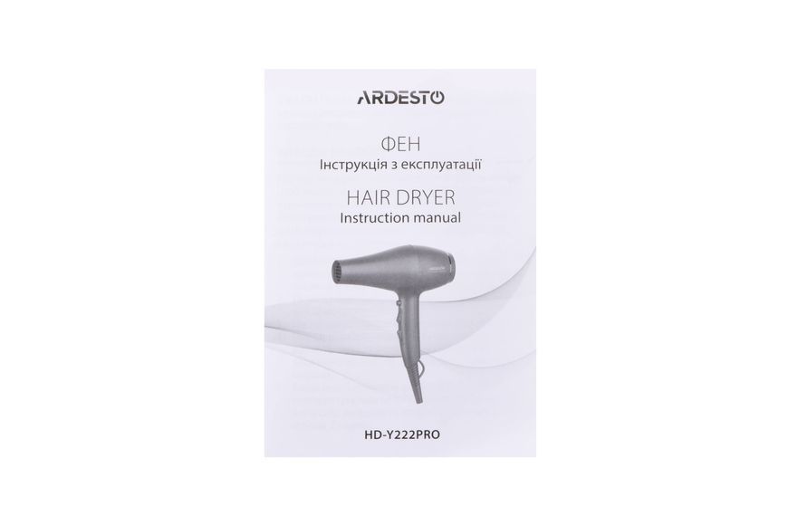 Фен Ardesto Violet PRO HD-Y222PRO, 1850-2200Вт, 2 швидкості, 3темп.режима, дифузор, чорний 370482 фото