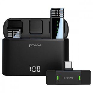 Бездротовий петличний мікрофон Proove Record Type-C (PMRC00010202) Black 323393 фото