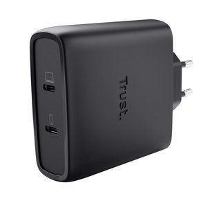 Зарядний пристрій мережевий Trust Maxo 100Вт, GaN, 2xUSB-C ,PD/PPS, чорний 393200 фото