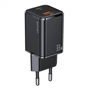 Зарядний Пристрій Usams T43 GaN Mini USB-A/USB-C PD&QC3.0 33W 3A Black 259444 фото