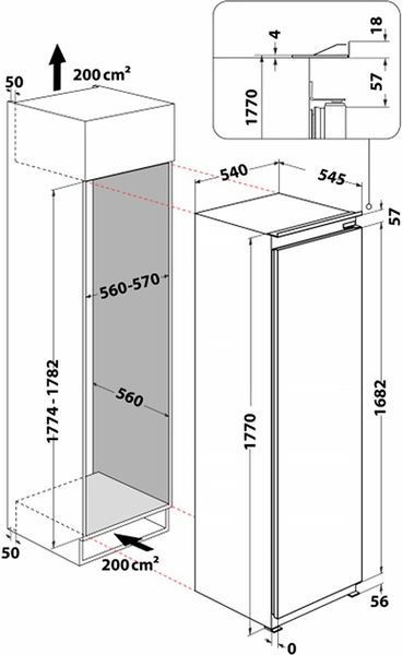 Морозильна камера Whirlpool вбудована, 177x54х54.5, 209л, А++, NF, інв., білий 392863 фото
