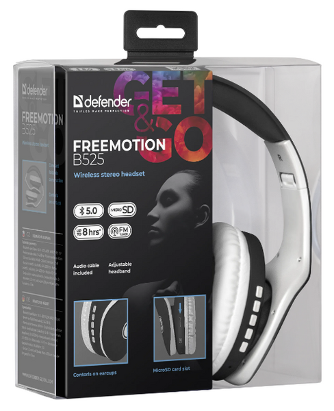 Навушники DEFENDER (63525)FreeMotion B525 чорний + білий 306352 фото