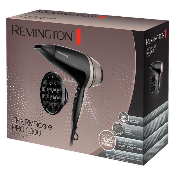 Фен Remington Thermacare Pro, 2100Вт, 3 режими, дифузор,турмалінова іоніз-я, хол. обдув, чорно-коричневий (D5715) 373062 фото