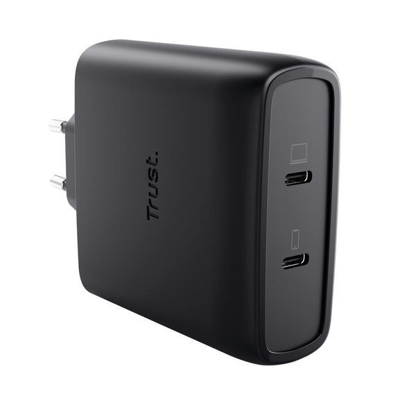 Зарядний пристрій мережевий Trust Maxo 100Вт, GaN, 2xUSB-C ,PD/PPS, чорний 393200 фото