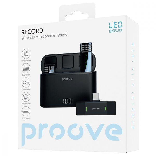 Бездротовий петличний мікрофон Proove Record Type-C (PMRC00010202) Black 323393 фото