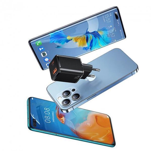Зарядний Пристрій Usams T43 GaN Mini USB-A/USB-C PD&QC3.0 33W 3A Black 259444 фото