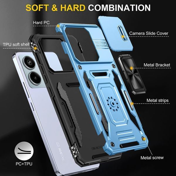 Ударостійкий чохол Camshield Army Ring для Xiaomi Poco X6 / Note 13 Pro 5G Блакитний / Light Blue 315924 фото