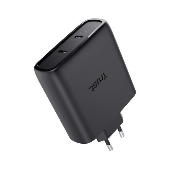 Зарядний пристрій мережевий Trust Maxo 100Вт, GaN, 2xUSB-C ,PD/PPS, чорний 393200 фото
