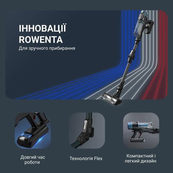 Пилосос Rowenta безпровідний X-Force Flex 14.80 Animal Aqua, 240Вт, вологе прибирання, конт пил -0.65л, автон. робота до 90хв, HEF system 99,9%, чорно 375798 фото