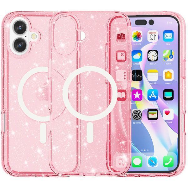 Чохол TPU Galaxy Sparkle (MagFit) для Apple iPhone 16 (6.1") Pink+Glitter 317020 фото