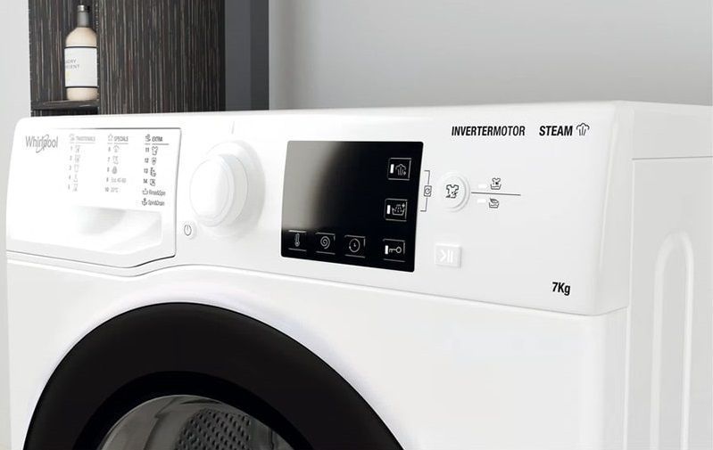 Пральна машина Whirlpool фронтальна, 7кг, 1200, A+++, 43.5см, дисплей, пара, інвертор, люк чорний, білий (WRSB7259WBUA) 375484 фото