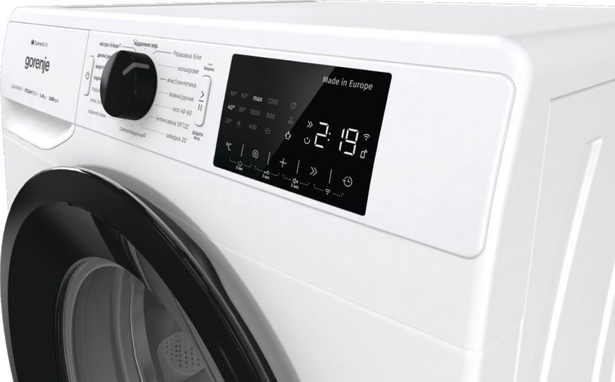Пральна машина Gorenje фронтальна, 8кг, 1400, A+++, 55см, дисплей, інвертор, пара, Wi-Fi, білий (WPNEI84A1SWIFI) 375164 фото