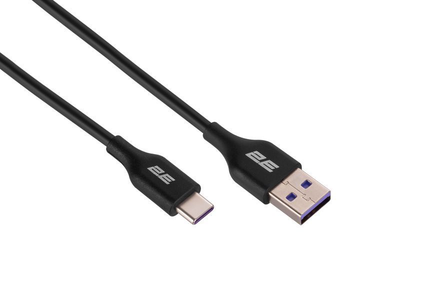 Кабель USB-A > USB-C заряджання/синхронізації 2E 1м, Type-C, Glow, чорний (2E-CCAC-BL) 363577 фото