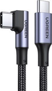 Кабель UGREEN US334 USB-C 2.0 To Angled USB-C M/M Cable Aluminium Shell With Braided 2m Black (70645) 278854 фото