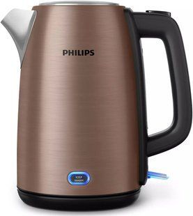 Електрочайник Philips Viva Collection 1.7л, метал, LED підсвітка, мідно-чорний (HD9355/92) 369208 фото