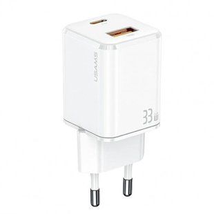Зарядний Пристрій Usams T43 GaN Mini USB-A/USB-C PD&QC3.0 33W 3A White 259445 фото