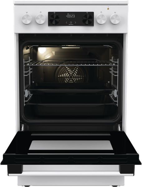 Плита Gorenje електрична склокерамічна, 70л, 50x60см, дисплей, приготування з паром, програматор, білий (GECS5C70WA) 374097 фото