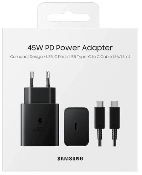 Зарядний Пристрій Samsung 45W Compact Power Adapter (w C to C Cable) EP-T4511XBEGEU / Чорна 307232 фото