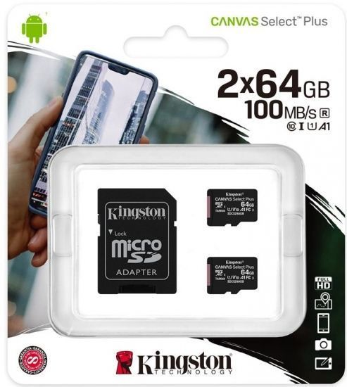 Картка пам*ятi MicroSDXC 64Gb Kingston Canvas Select Plus Class 10 UHS-1 А1 (с адаптером) (SDCS2/64GB) 245574 фото