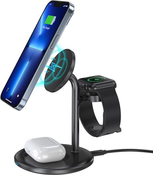 Бездротовий зарядний пристрій Choetech T585-F 3in1 Magnetic Wireless Charger Station For Apple (T585-F-101CCBK) 350221 фото