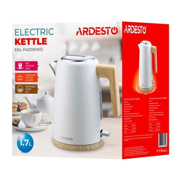 Електрочайник Ardesto EKL-F420WWD, 1.7л, метал, мат, Strix, білий 370203 фото