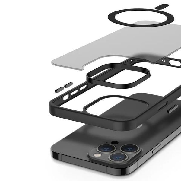 TPU+PC чохол Metal Buttons with MagSafe Colorful для Apple iPhone 12 Pro Max (6.7") Чорний 273292 фото