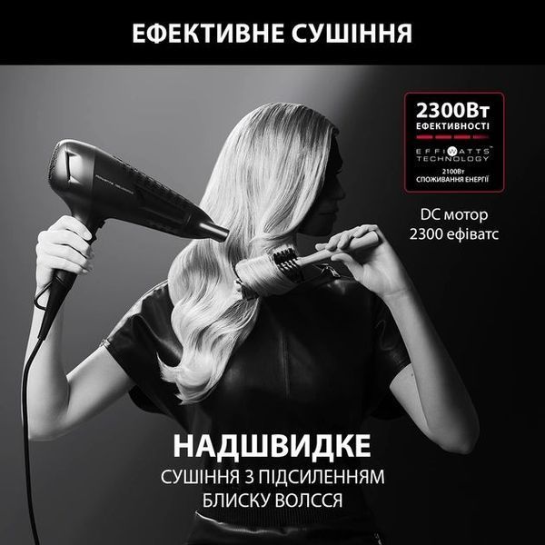 Фен Rowenta x Karl Lagerfeld Powerline, 2100Вт, 3 режими, дифузор, іоніз-я, хол. обдув, чорний (CV591LF0) 369305 фото