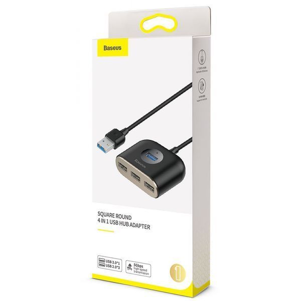 USB-Хаб Baseus Square Round USB To USB 3.0 + 3USB 2.0 (1m) CAHUB-AY01 Black 275373 фото
