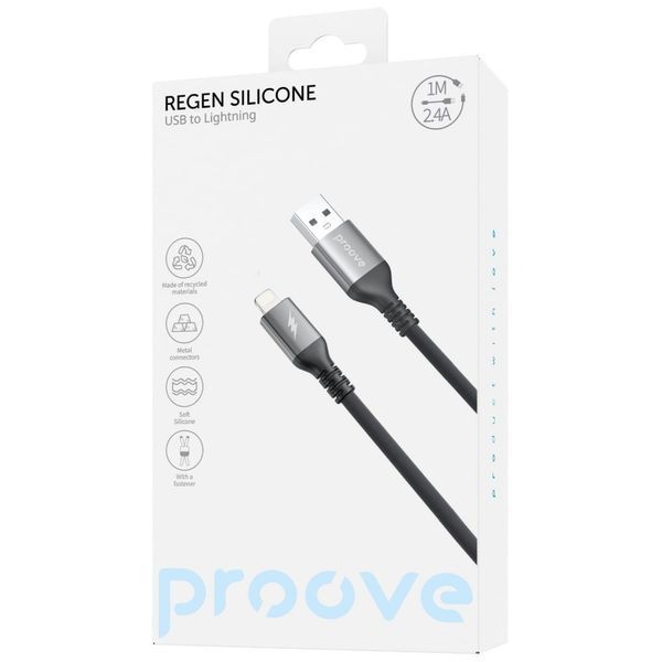 Кабель Proove ReGen Silicone Lightning 2.4A (1m) (CCRS12001101) black 355574 фото