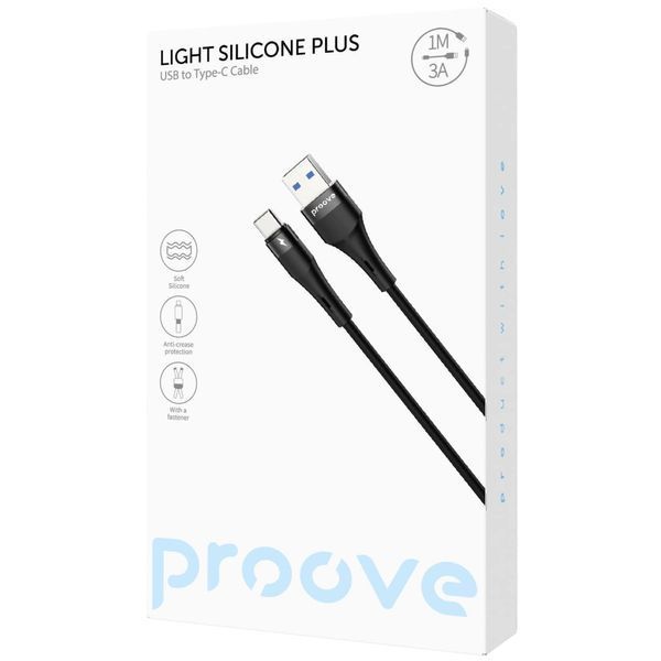 Кабель Proove Light Silicone Plus USB to Type-C 3A (1m) (CCLS15001201) black 383256 фото