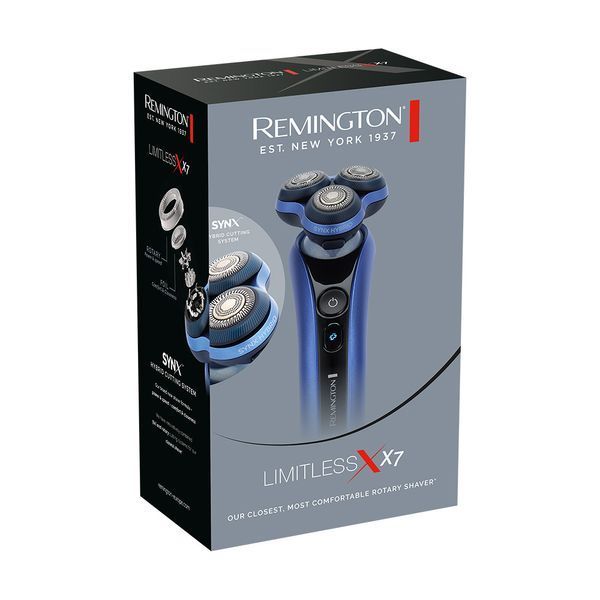 Бритва електр. Remington роторна X7 Limitless X, бритв.головок-3, від мережі, сух.+волог., тример, водонепрон., швид. зарядка, чорно-синій (XR1775) 372290 фото