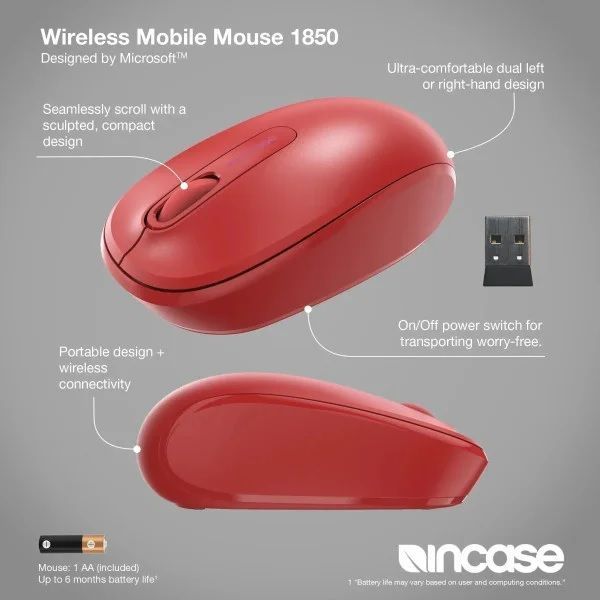 Incase Wireless Mobile Mouse 1850 Flame Red (U7Z-00035) 360271 фото
