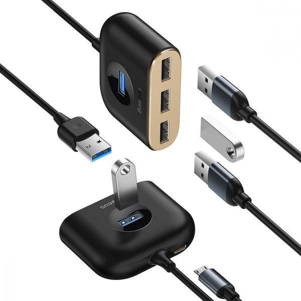 USB-Хаб Baseus Square Round USB To USB 3.0 + 3USB 2.0 (1m) CAHUB-AY01 Black 275373 фото