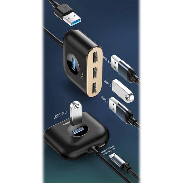 USB-Хаб Baseus Square Round USB To USB 3.0 + 3USB 2.0 (1m) CAHUB-AY01 Black 275373 фото