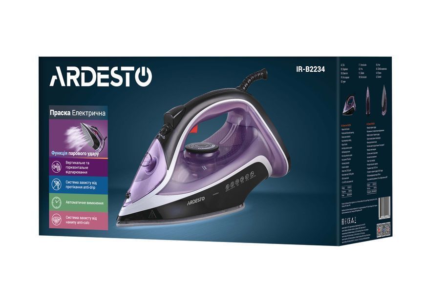 Праска Ardesto IR-B2234, 2400Вт, 350мл, паровий удар-120гр, керам. підошва, фіолетово-чорний 373915 фото