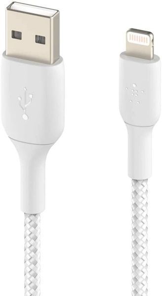Кабель USB-A > Lightning заряджання/синхронізації Belkin 2м, 12Вт, плетений, білий (CAA002BT2MWH) 373044 фото