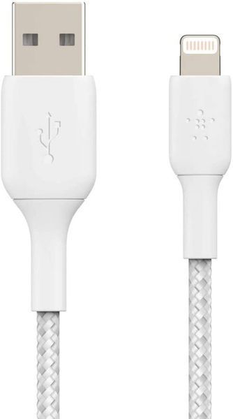 Кабель USB-A > Lightning заряджання/синхронізації Belkin 2м, 12Вт, плетений, білий (CAA002BT2MWH) 373044 фото
