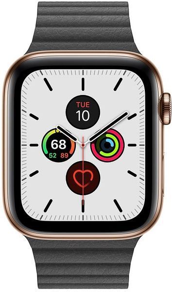 Смарт-годинник Apple Watch Series 5 44mm GPS + LTE Stainless Steel Gold Case Black Leather Loop (MWQN2) 140901 фото