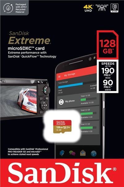 Карта пам'яті SanDisk microSD 128GB C10 UHS-I U3 R190/W90MB/s Extreme V30 (SDSQXAA-128G-GN6MN) 375010 фото
