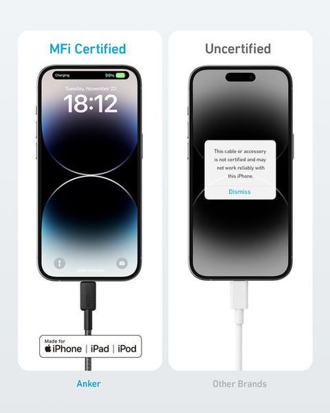 кабель ANKER 322 USB-C to Lightning - 1.8m Nylon (Чорний) 323364 фото