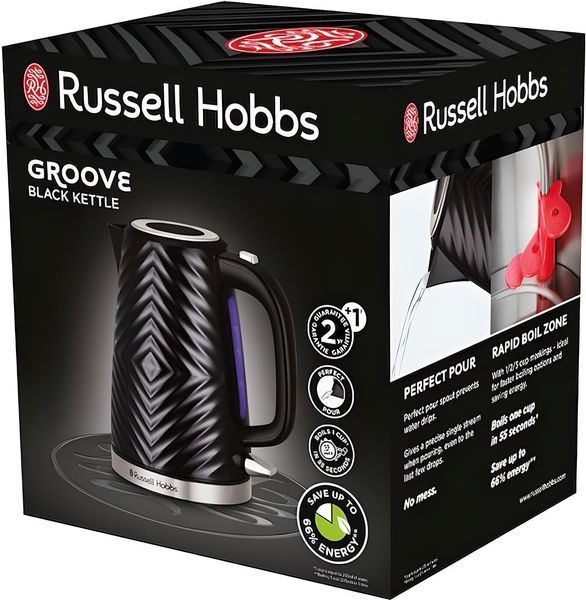 Електрочайник Russell Hobbs Groove Black, 1.7л, пластик, Strix, чорний (26380-70) 363746 фото